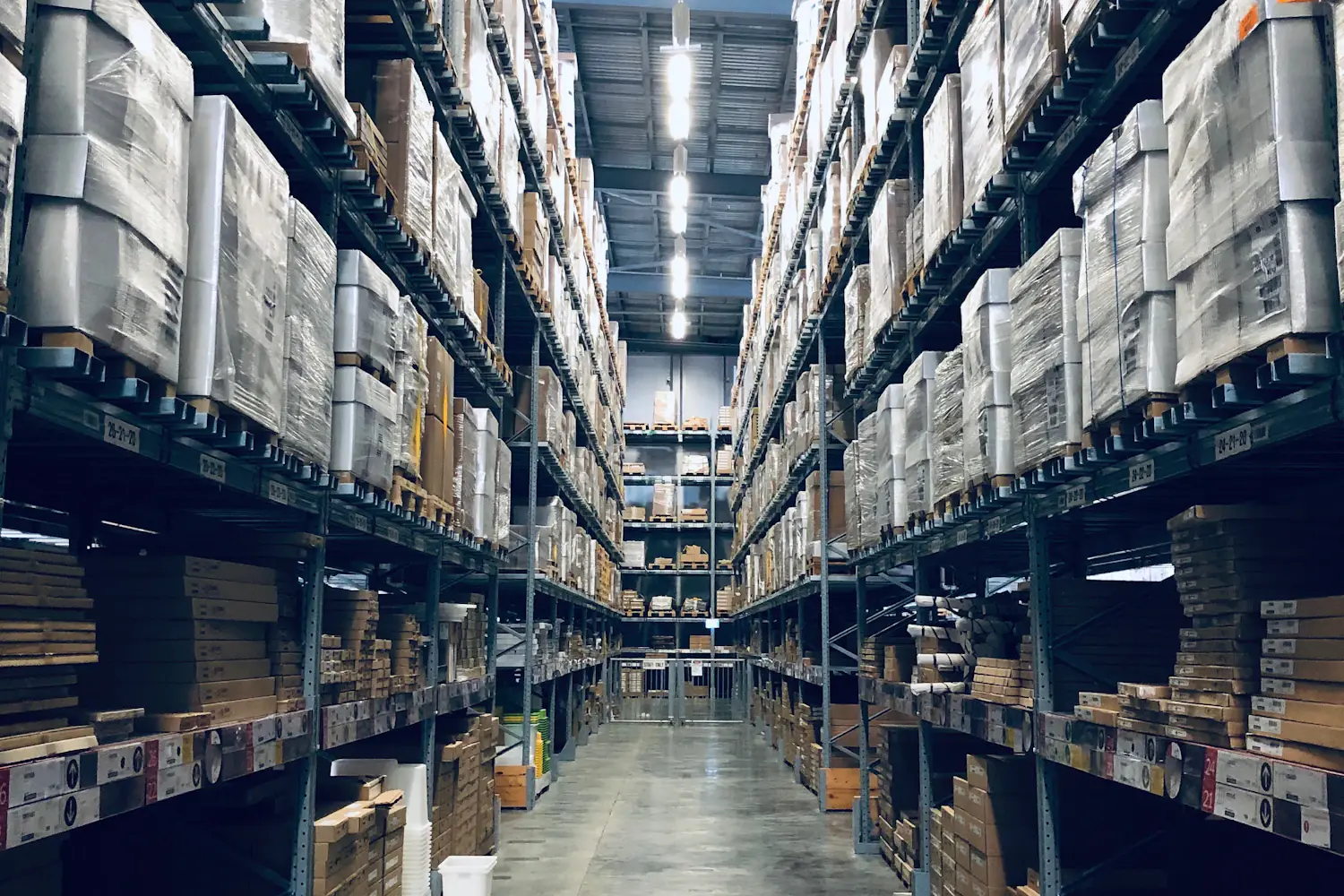 A wide view of a grocery distribution warehouse